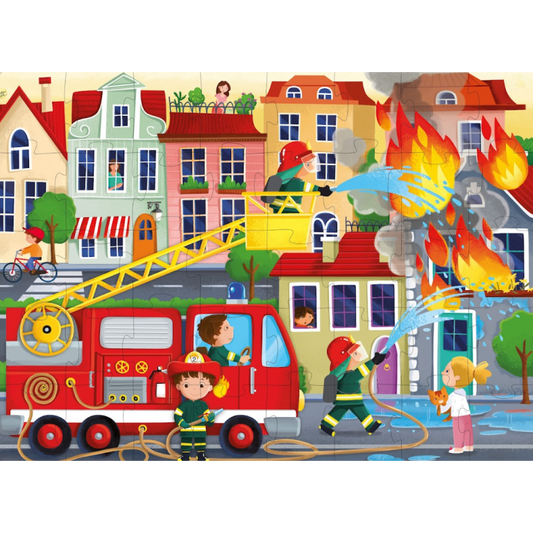 Firefighters Puzzle & Book Activity Set for Kids with Shaped Figures | English Edition