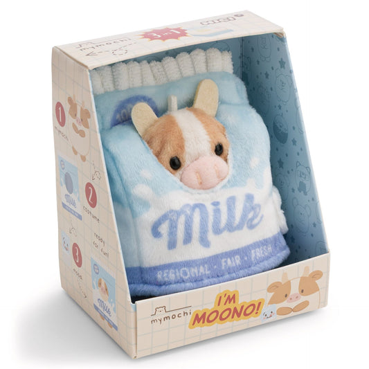 MyMochi 8cm Moono Cow Soft Toy Set with Glass of Milk & Milk Carton Costume