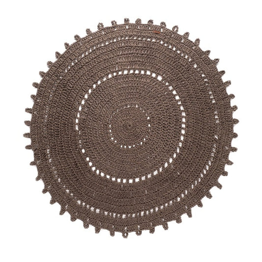 Embroidery Collection | Round Gipsy Cotton Rug, Grey