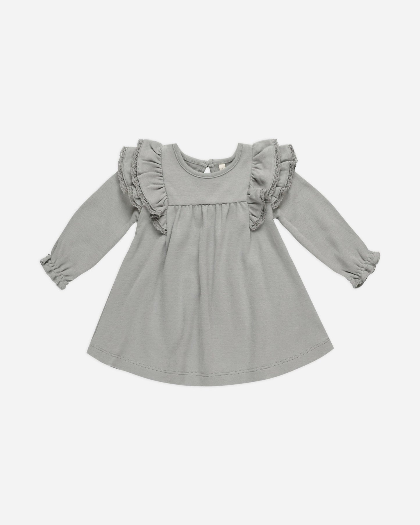 Long Sleeve Flutter Dress - || -  Dusty Blue