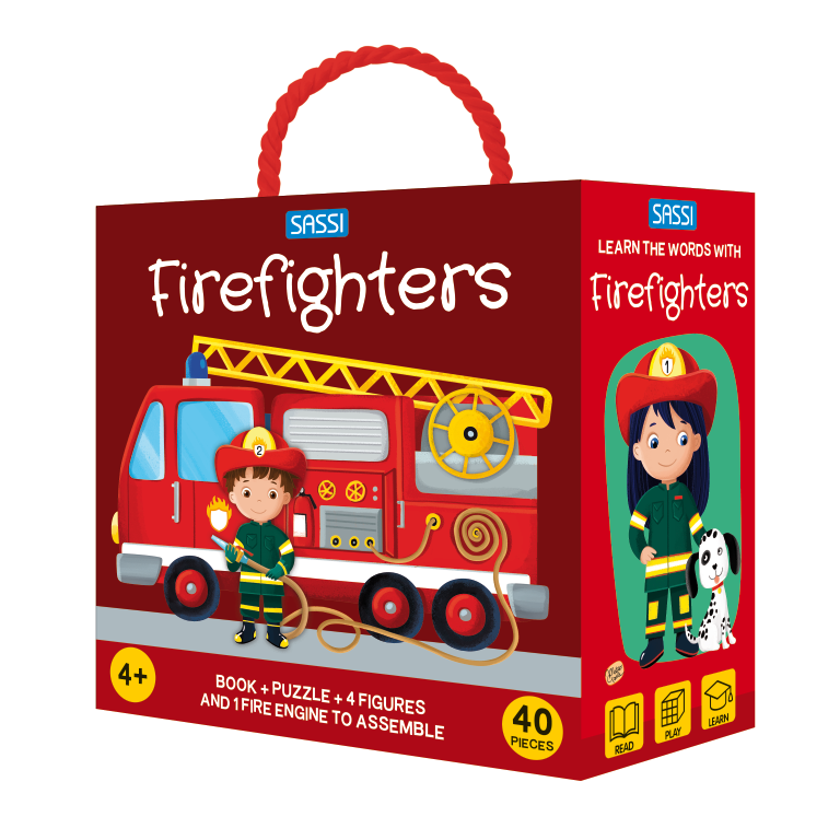 Firefighters Puzzle & Book Activity Set for Kids with Shaped Figures | English Edition