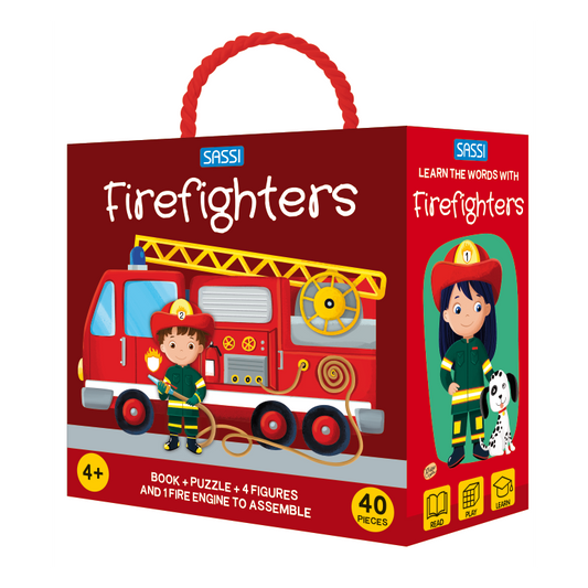 Firefighters Puzzle & Book Activity Set for Kids with Shaped Figures | English Edition
