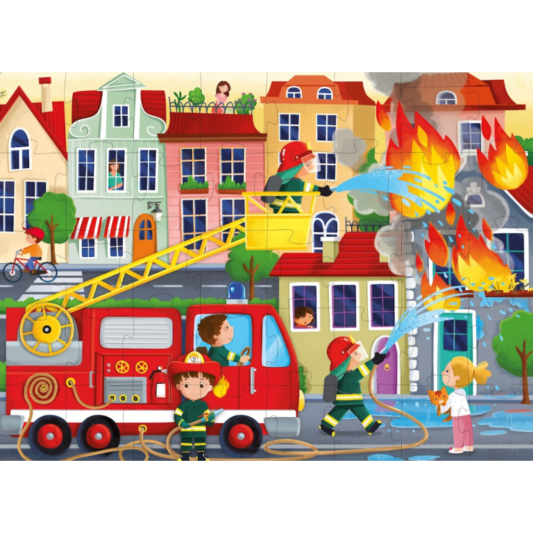 Firefighters Puzzle & Book Activity Set for Kids with Shaped Figures | English Edition