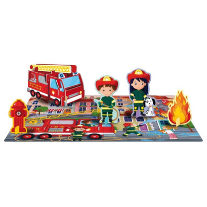 Firefighters Puzzle & Book Activity Set for Kids with Shaped Figures | English Edition