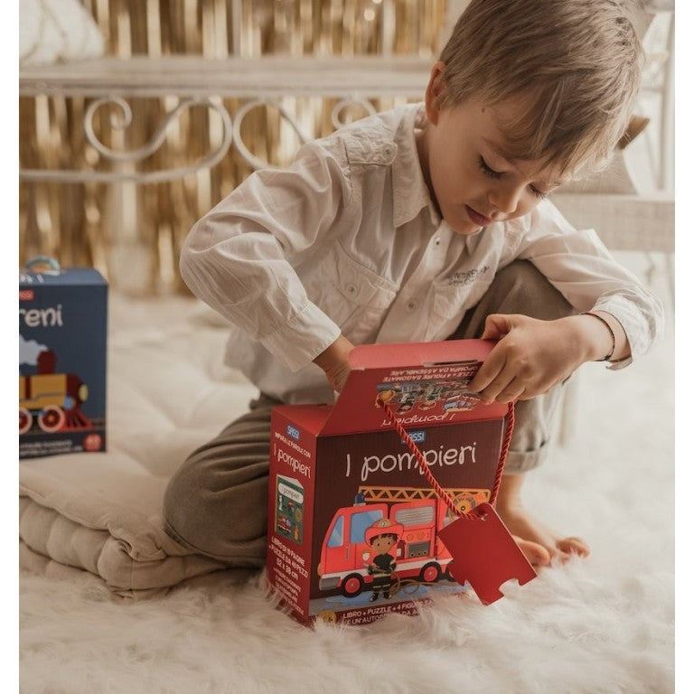 Firefighters Puzzle & Book Activity Set for Kids with Shaped Figures | English Edition
