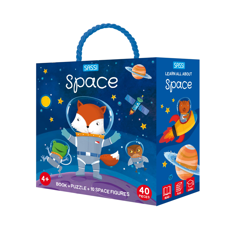 Space Puzzle & Book Activity Set for Kids with Shaped Figures | English Edition