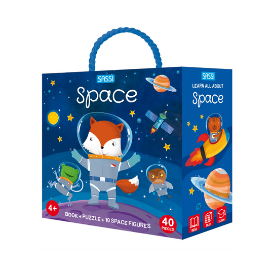 Space Puzzle & Book Activity Set for Kids with Shaped Figures | English Edition
