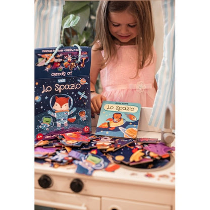 Space Puzzle & Book Activity Set for Kids with Shaped Figures | English Edition