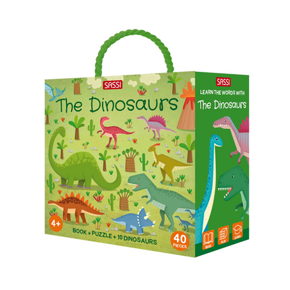 The Dinosaurs Puzzle & Book Activity Set for Kids with Shaped Figures | English Edition
