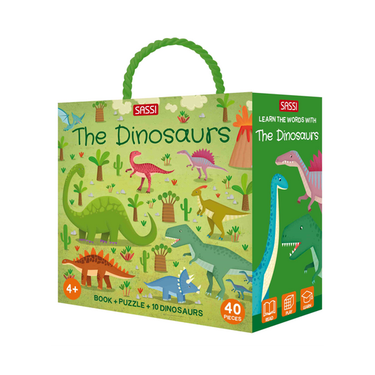 The Dinosaurs Puzzle & Book Activity Set for Kids with Shaped Figures | English Edition