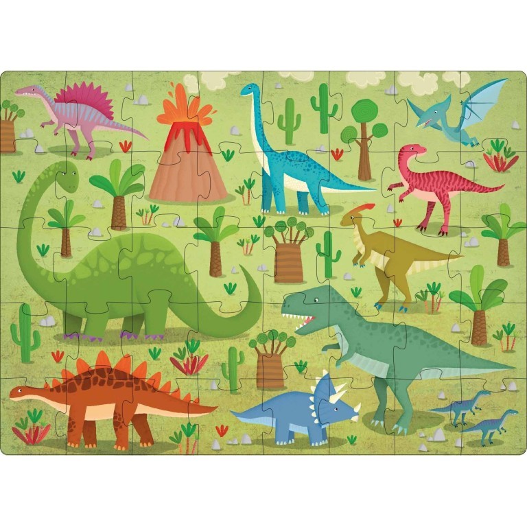 The Dinosaurs Puzzle & Book Activity Set for Kids with Shaped Figures | English Edition