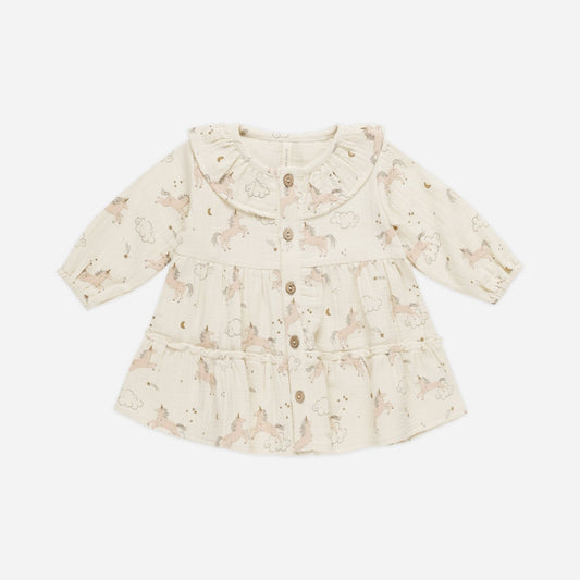 Ruffle Collar Button Dress | Unicorns