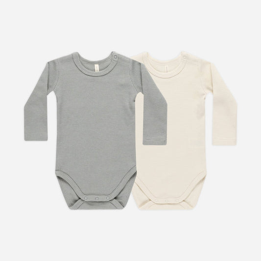 Waffle Bodysuit, 2 Pack | Natural, Dusty Blue